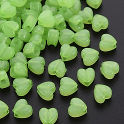 Светло-зеленый Имитации акриловых шариков желе, сердце, светло-зеленый, 8x8.5x5.5 мм, отверстие : 2.5 мм, Около 2030 шт / 500 г