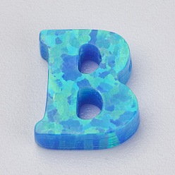 Letter B Синтетические опаловые прелести, буквы, Плут синий, 10x8.5x2.5 мм, отверстие : 0.8 мм