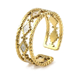 Настоящее золото 18K Ромб 304 эмалированные открытые манжеты из нержавеющей стали для женщин, ионное покрытие (ip), реальный 18 k позолоченный, 7 мм, внутренний диаметр: 18 мм