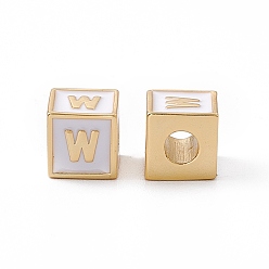Letter W Стойки покрытие латунь эмаль бисер, без кадмия, без никеля и без свинца, реальный 18 k позолоченный, куб с письмом, серый, буква.w, 6x6x6 мм, отверстие : 2.5 мм