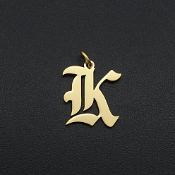 Letter K Ионное покрытие (ip) 304 подвески из нержавеющей стали, с целью перехода в кольце, старый английский, буквы, лазерная резка, реальный 18 k позолоченный, letter.k, 16x14x1 мм, отверстие : 3 мм