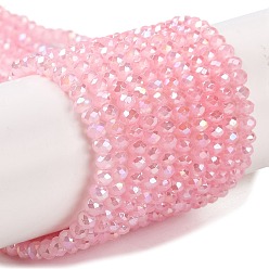 Фламинго Запекание гальванических нитей стеклянных бусин, AB цвет, граненые, рондель, фламинго, 3x2 мм, отверстие : 0.7 мм, около 135~140 шт / нитка, 32~34 см