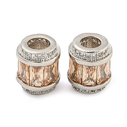 Седло Коричневый Реечное покрытие латунь микро паве кубический цирконий европейские бусины, долговечный, без свинца и без кадмия, колонка, платина, седло коричневый, 11.5x10 мм, отверстие : 4.5 мм