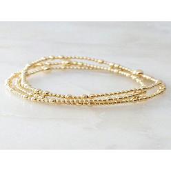 Golden Bohemia Brass Round Beaded Stretch Bracelet Sets, 3-Strand Adjustable Stackable Bracelets, Golden, 6.89 inch(17.5cm), 3pcs/set
