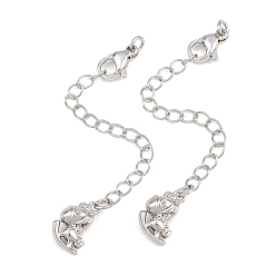 Platinum Brass Curb Chain Extender, End Chains with Lobster Claw Clasps and Cubic Zirconia Charms, Hobbyhorse, Platinum, 74mm, Hole: 2.4mm