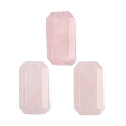 Розовый Кварц Природного розового кварца подвески, граненые прямоугольные подвески, 34~35.5x19~20.5x7~8 мм, отверстие : 1.6 мм