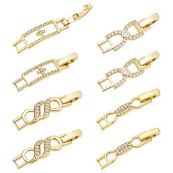 Настоящее золото 18K 8 шт. 4 стили застежки для часов с бантом, латунь, прозрачный кубический цирконий, без кадмия и без свинца, долговечный, реальный 18 k позолоченный, 32~34x5.5~8x4 мм, отверстие : 3~4x3 мм, 2 шт / стиль