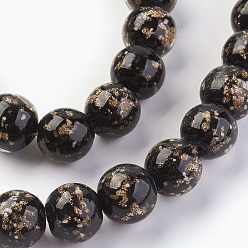 Black Handmade Gold Sand Lampwork Beads Strands, Luminous, Round, Black, 10mm, Hole: 1.2mm, about 40pcs/strand, 14.3 inch(38cm)