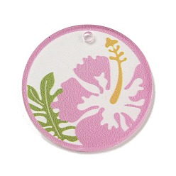 Орхидея Непрозрачные акриловые подвески, плоские круглые с цветком, сиреневые, 45x3 мм, отверстие : 3.5 мм