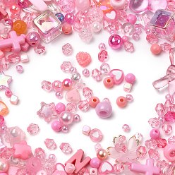 Pink Opaque & Transparent Acrylic Beads, Mixed Shapes, Pink, 3.5~42.5x3.5~47x3.5~18mm, Hole: 1.6~4.5mm