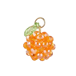 Оранжевый Подвески из гальванопластического стекла, фрукты, с прозрачным акриловым и золотистым 304 кольцом из нержавеющей стали, граненые, оранжевые, 16x15 мм, отверстие : 5 мм