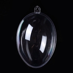 Clear Openable Transparent Plastic Pendants, Fillable Plastic Bauble Christmas Ornament, Oval, Clear, 110x71x73mm, Hole: 4mm