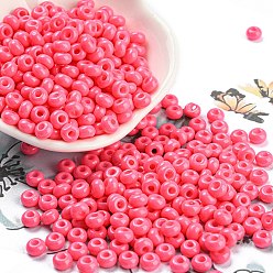 Hot Pink Imitation Jade Glass Seed Beads, Luster, Baking Paint, Round, Hot Pink, 5.5x3.5mm, Hole: 1.5mm