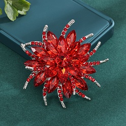 Красный Брошь из блестящего сплава со стеклянными булавками для женщин и девочек, цветок, красные, 63 мм