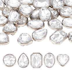 Crystal 30Pcs 5 Style Sew On Rhinestones, Acrylic Rhinestone, with ABS Plastic Base, with Holes for Costume Evening Dresses Clothing Wedding Dress Decoration, Teardrop & Rectangle & Oval & Heart & Flat Round, Crystal, 14~18x13~15mm, 6pcs/style