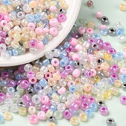 Бледно-Розовый Непрозрачные цвета блестящие стеклянные бусины, круглое отверстие, круглые, розовый жемчуг, 2.5~3.5x1.5~2.5 мм, отверстие : 1 мм, Около 13235 шт / фунт