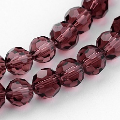 Purple Transparent Glass Bead Strands, Imitate Austrian Crystal, Faceted(32 Facets), Round, Purple, 6mm, Hole: 1mm, about 96~98pcs/strand, 20~21 inch