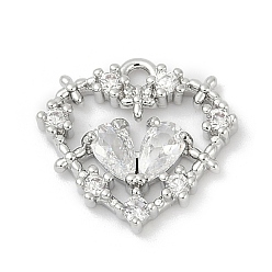 Платина Латунные микро проложить кубического циркония подвески, без кадмия, без никеля и без свинца, сердце прелести, платина, 14x15x2.5 мм, отверстие : 1.5 мм