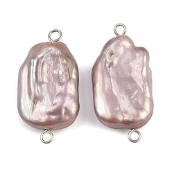 Нержавеющая Сталь Цвет Подвески-коннекторы из натурального пресноводного жемчуга Кеши, с 304 двойными петлями из нержавеющей стали, чертополох, цвет нержавеющей стали, 27~39x14.5~16x5.5~7.5 мм, отверстие : 2~2.5 мм