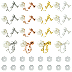 (52) Непрозрачная лаванда 16шт. железные клипсы-серьги, с акриловой имитацией жемчуга и петли, с 16 силиконовыми подушечками, разноцветные, 20x16x7.5 мм, отверстие : 1.4 мм, 4 шт / цвет
