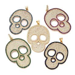 Настоящее золото 18K Латунные микро проложить кубического циркония подвески, череп прелести, стойки покрытие, прочное покрытие, без кадмия и без свинца, реальный 18 k позолоченный, 45.5x33x2 мм, отверстие : 3.5x4.5 мм