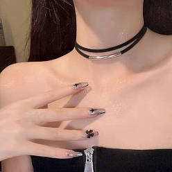 Платина Готический цинковый сплав трубка черный бархат двухслойные колье чокер для женщин, платина, 12.60~14.57 дюйм (32~37 см)