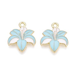 Светло-Синий Подвески из сплава и эмали, цветок, золотой свет, голубой, 19x16x1.5~2 мм, отверстие : 1.8 мм
