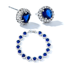 Синий Винтажный элегантный комплект из латунных серег-гвоздиков и браслетов с кубическим цирконием, набор украшений для подарков на Рождество и Хэллоуин, синие