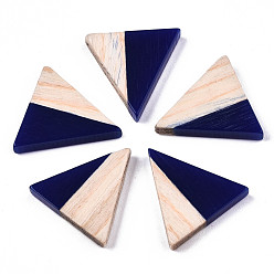 Midnight Blue Opaque Resin & Wood Cabochons, Triangle, Midnight Blue, 15x14.5x3mm