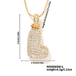 Letter L Элегантные латунные микропаве прозрачные кубические цирконии 3d начальные ожерелья, идеальный подарок для нее, золотые, Письмо L, 15.75 дюйм (40 см)