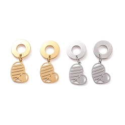Mixed Color Valentine's Day 304 Stainless Steel Heart Dangle Stud Earrings for Women, Mixed Color, 24.5mm, Pin: 0.8mm