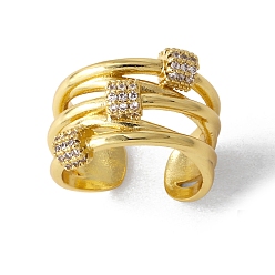 Золотой Многослойные латунные открытые манжеты с микропаве и прозрачным цирконием для женщин, золотые, 13~14 мм, внутренний диаметр: регулируемый