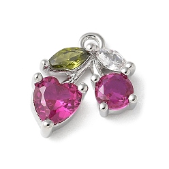 Платина Латунные микро проложить кубического циркония подвески, фруктовые прелести, стойки покрытие, долговечный, платина, 12x11x4 мм, отверстие : 1.2 мм