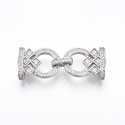 Платина 925 Складчатые застежки из стерлингового серебра с микропаве из прозрачного кубического циркония, с печатью s925, ромб, платина, 32x12.2x6 мм, отверстие : 3.5x9.5 мм, застежки: 14.5~15x12.2x6 мм, прямоугольный: 7.8x4.2x2мм