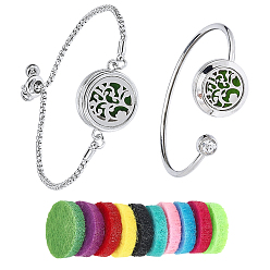 Дерево 1 браслеты-манжеты из нержавеющей стали с открытыми концами, с 1браслетами-слайдерами из цинкового сплава нержавеющей стали, 10шт. волокнистые парфюмерные подушечки, дерево, 2-1/4x2-1/2 дюйм (5.55x6.3 см)