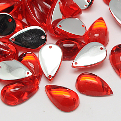 Оранжево-Красный Шить на горный хрусталь, Тайвань акриловые горный хрусталь, два отверстия, аксессуары для одежды, слеза, оранжево-красный, 15x9x6 мм, отверстие: 1 мм