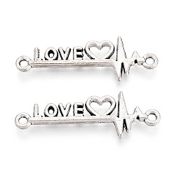 Античное Серебро Звенья / разъемы из сплава в тибетском стиле, сердцебиение любви, без кадмия и без свинца, античное серебро, 33.2x11.2x2 мм, отверстие : 1.6~1.8 мм, Около 704 шт / 1000 г