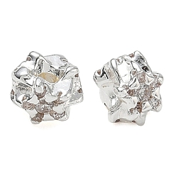 Silver Brass Micro Pave Clear Cubic Zirconia Beads, Irregular Star, Silver, 6x5mm, Hole: 1.4mm
