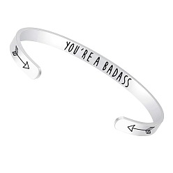 Нержавеющая Сталь Цвет Вдохновляющие 304 браслеты-манжеты из нержавеющей стали, слова, цвет нержавеющей стали, 6-1/4x1/4 дюйм (16x0.6 см)