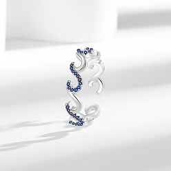 Платина Латунные микро проложить манжеты кольца кубического циркония, волна, без кадмия, без никеля и без свинца, платина, 5 мм, размер США 8 1/2 (18.5 мм)