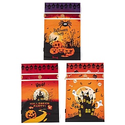 Темно-Оранжевый 50шт прямоугольные полиэтиленовые пакеты для конфет на Хэллоуин, Конфетные мешочки с завязками и принтом в виде дома с привидениями/замка, темно-оранжевый, 23.2x14.9x0.05 см