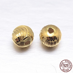 Real 18K Gold Plated Fancy Cut Round 925 Sterling Silver Spacers Beads, Real 18K Gold Plated, 5mm, Hole: 1.2mm, about 100pcs/20g