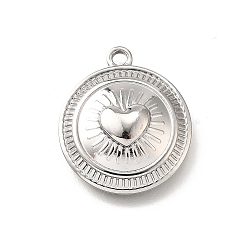 Нержавеющая Сталь Цвет 304 подвески из нержавеющей стали, плоский круглый с подвеской в виде сердца, анти-тускнение, цвет нержавеющей стали, 21x18x4.5 мм, отверстие : 1.8 мм