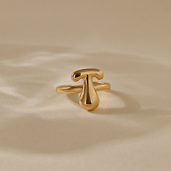 Letter T Латунные кольца-манжеты для женщин, буквы, долговечный, золотые, Письмо T, внутренний диаметр: регулируемый
