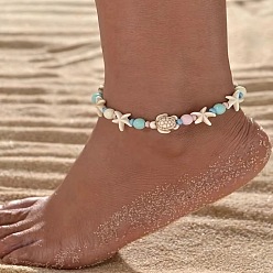 Разноцветный Женские браслеты на щиколотку в стиле бохо с акриловыми звездами, черепахами и круглыми стеклянными бусинами, красочный, 7-1/8~13-3/4 дюйм (180~350 мм)