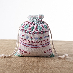 Rhombus Прямоугольные упаковочные пакеты из мешковины с принтом, шнурок сумки, для подарков, подарочные пакеты для вечеринок, ромб, 18x13 см