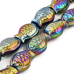 (966) Внутренний цвет Кристалл / Лиловато-лиловый на подкладке Стеклянные бусины с гальваническим покрытием , рыба, полное покрытие, с покрытием цвета радуги, 15x10x3 мм, отверстие : 1 мм, около 28~29 шт / нитка, 15.16~15.75 дюйм (38.5~40 см)