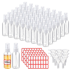 Прозрачный 100шт пластиковый распылитель, флаконы для духов, колонка, с 5шт. бумажной пустой наклейкой и 10шт. пластиковой воронкой-загрузочной воронкой, прозрачные, 3.55x12 см, емкость: 60 мл (2.03 жидких унций)