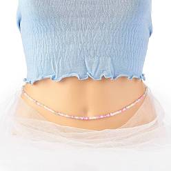 Pearl Pink Jewelry Waist Beads, Body Chain, Glass Seed Beaded Belly Chain, Bikini Jewelry for Woman Girl, Pearl Pink, 31-3/8 inch(79.6cm)