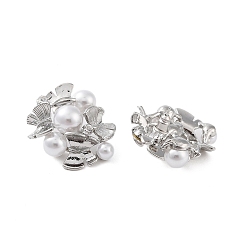 Platinum Brass with Resin Imitation Pearl Stud Earrings, with Micro Pave Cubic Zirconia, Flower, Platinum, 31x25mm